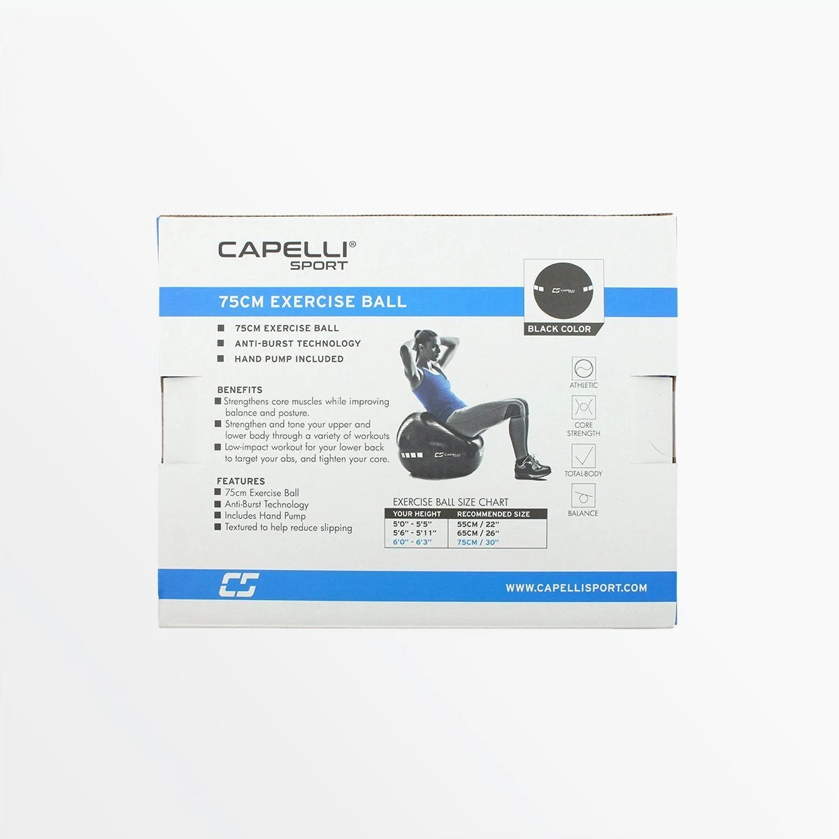 CapelliSport 75CM EXERCISE BALL FITNESS EQUIPMENT 4 CapelliSport 75CM EXERCISE BALL FITNESS EQUIPMENT